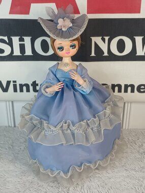 Vintage 70s Bradley Big Eye Pose Doll - Blue Southern Belle - Korea - 12” Tall